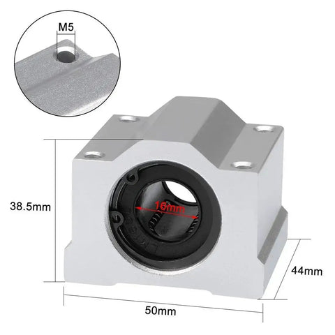16mm SCS16UU Aluminum Linear Bearing Slide Block Set with Closed Pillow Block for CNC and 3D Printer Rails, dimensions labeled.