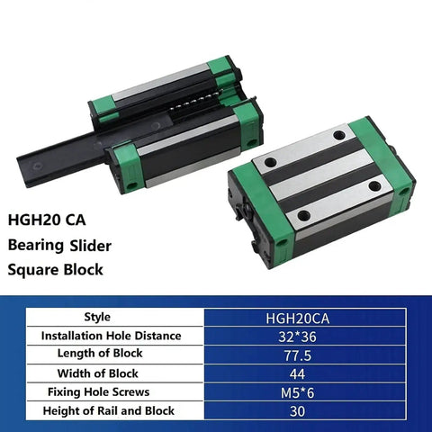 Beefy Square Linear Guide Rail Kit 1000mm With Two HGH20CA Carriages HGR20 Set for CNC and DIY, showing bearing slider and specs