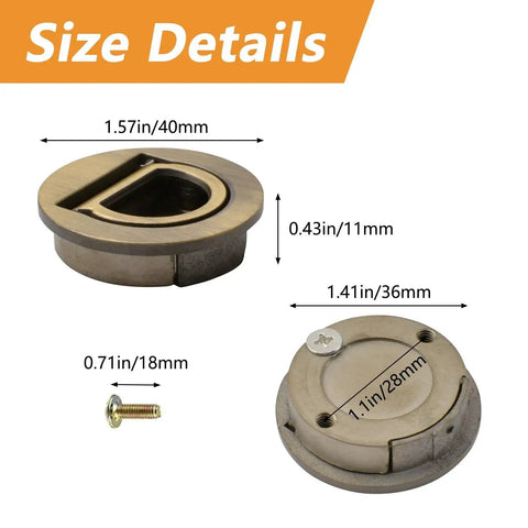 Size details of Round Pull Ring Embedded Handle Set For Cabinets Wardrobes And Drawers Hidden Invisible Pull Handles In Bronze Finish
