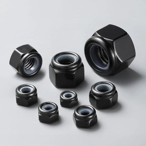 50 Pack M8 X 1.25 Nylon Insert Lock Nuts DIN 985 Black Zinc Plated Self Locking Hex Nylock Nuts Coarse Thread
