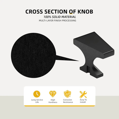Cross-section view of Black Square Cabinet Knobs 20 Pack 1.1 Inch Zinc Alloy Dresser And Kitchen Cabinet Hardware Heavy Duty Durable Flat Black Finish Easy Mount Pull Handles