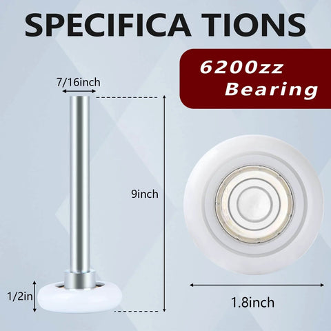 12 Pack 9 Inch Stem 2 Inch Modern White Nylon Garage Door Roller With 13 Ball Bearings, Whisper Quiet Smooth Glide, Heavy Duty Commercial Grade Wheel, High Load Capacity, 6200ZZ Double Seals Precision Bearings specifications
