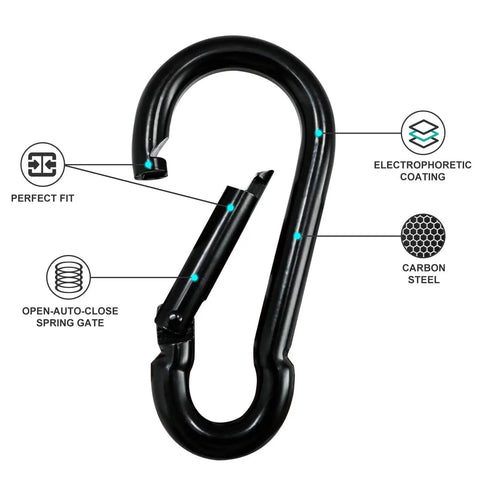 Heavy Duty 7 Inch Carabiner Clip For Camping And Outdoor Gear Large Spring Snap Hook Ideal For Hammocks Swing Sets Hiking Travel Weight Lifting And Home Gym Equipment Kinlink with open spring gate and electrophoretic coating showcased.