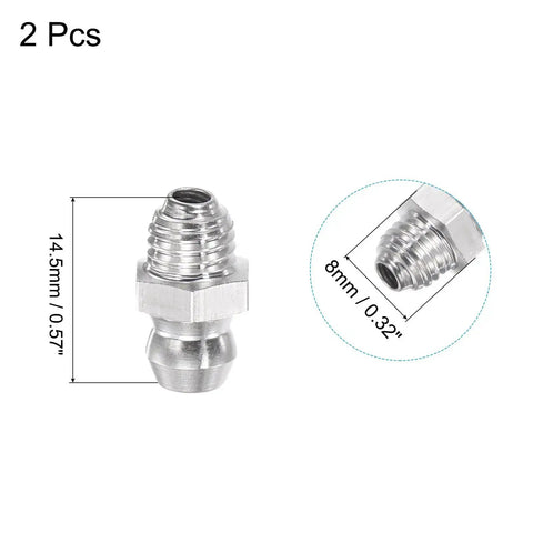 Two Pack Stainless Steel Straight Grease Fittings One Quarter Inch Twenty Eight Thread For Hydraulic Lubrication Heavy Duty