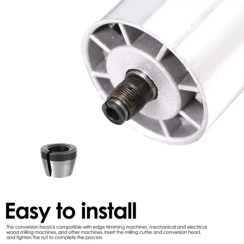 Eight Piece Router Collet Chuck Set With Pro Grade High Precision Trimmer Adapters in 6mm 6.35mm and 8mm carbon steel.