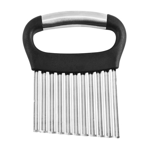 All Purpose Waffle Fry Cutter And Crinkle Cutter For Potatoes Cucumbers Carrots Ergonomic Handheld Kitchen Tool With Handle Stainless Steel Rust Resistant Blade Wavy Chopper For Fries Fruits Vegetables And Salads Silver And Black