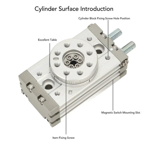 Pneumatic rotary actuator, aluminum, 190° adjustable, front view with mounting holes
