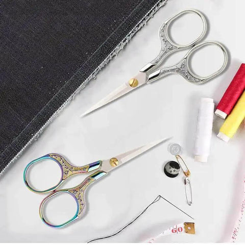 Two Pack Small Embroidery Scissors 5 Inch Craft Snips For Needlework And Sewing, 3CR13 Stainless Steel Blades With Colorful Zinc Alloy Handles.