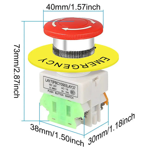 4 Pack Latching Emergency Stop Push Button Switch Kit 22mm Panel Mount Red Mushroom Cap 1NO 1NC DPST IP55 600V 10A Heavy Duty PA66 Body