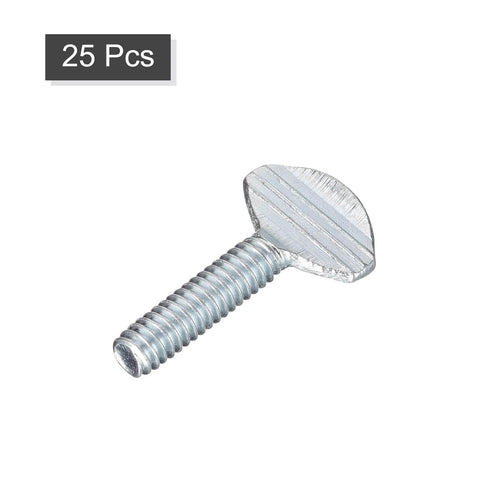 Close-up of a Thumb Screws One Quarter Inch Twenty Thread Fully Threaded Carbon Steel Galvanized One Inch Long. 25 Pack shown.