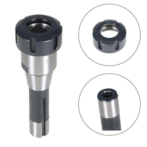 ER32 R8 Collet Chuck Set With 7 Sixteenth Inch Thread High Accuracy 0.0005 Inch Alloy Steel Holder Front and Side View