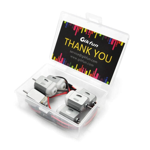 Compact 130 DC Motor Set For Arduino Projects 1.5V To 6V Case Pack Of 6 By Gikfun with 6-inch wire leads in a clear box