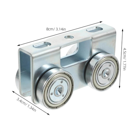Heavy Duty Sliding Door Roller Wheels For Barn And Cabinet Doors, U Type Track Pulley System, metal construction, side view.
