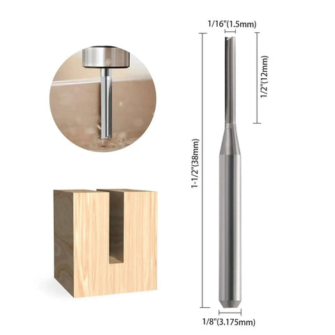 CNC Router Bits Straight One Sixteenth Cutting Diameter One Eighth Inch Shank Two Flute Carbide End Mill Cutter Tungsten Steel Milling Bit For DIY Woodworking Twelve Millimeter Cutting Length Thirty Eight Millimeter Overall Length Ten Pack