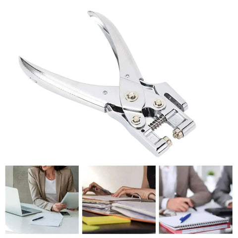 5mm Single Hole Punch For 30 Sheets A4 Paper Handheld Manual Puncher With Chrome Plated Rustproof Body on a desk with documents