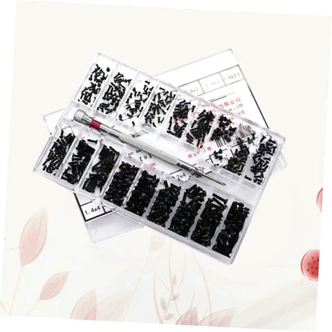 Miniature Screw Set With Countersunk Flat Head Screws In Transparent Storage Box For Glasses Watches Diy Projects And Repairs Small Hardware Kit For Professionals And Diy Enthusiasts in clear organizer