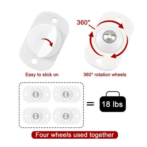 8 Pcs Self Adhesive Caster Wheels With 360 Degree Swivel For Kitchen Appliances And Small Furniture, ABS, stainless, 18 lb capacity