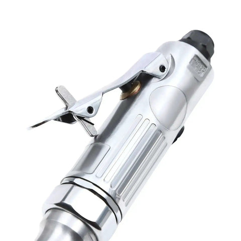 Close-up of Three Inch Pneumatic Cut Off Tool With Six Replaceable Blades 18000 RPM High Speed Cutter, chrome-plated aluminum body