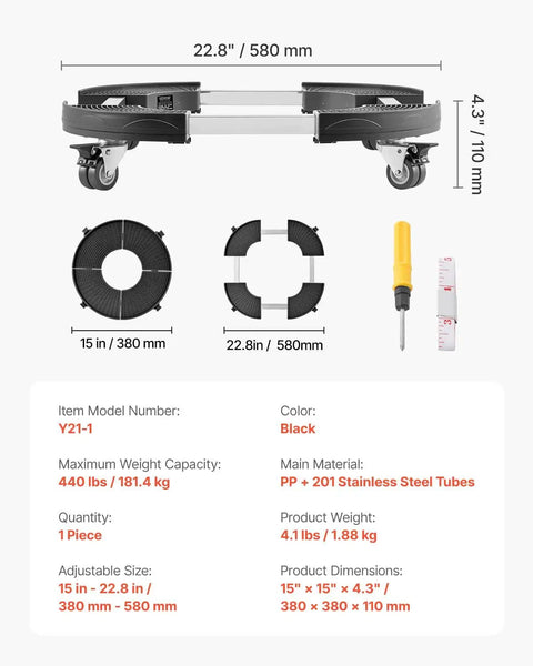Diagram of Heavy Duty Round Trash Can Dolly With 4 Lockable Wheels 440lb Capacity Adjustable 15 To 22.8 Inches Drum Roller Base