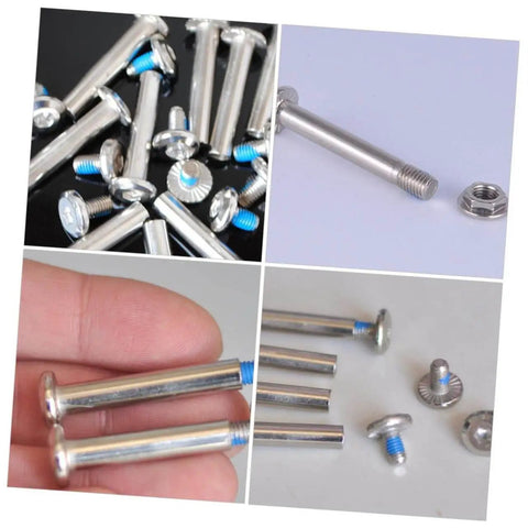 16 Piece Inline Skate Replacement Screws Kit, Stainless Steel Skate Wheel Screws For Inline Bearings displayed in a collage