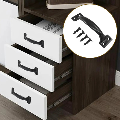 5 Inch Black Vintage Cabinet Handles Bow Pulls for Dresser Cabinet Cupboard and Suitcase pack of 4, installed on white drawers.