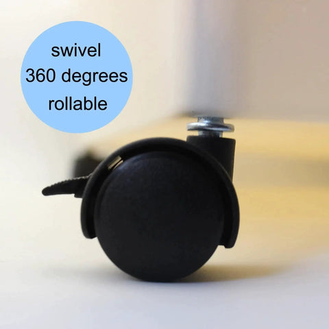 Side view of Four Pack Small Swivel Caster Wheels 1 Inch Locking Casters With Clip On Straight Stripe Stem for drawers and carts
