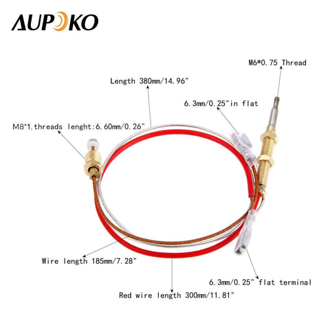 Aupoko patio heater thermocouple replacement with brass fittings and red wire, flat 6.3 mm terminal.