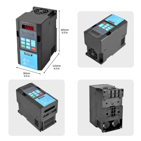 Beefy 2.2 kW VFD For CNC Spindle Speed Control 3 HP 220V Input And 220V Three Phase Output inverter shown from multiple angles