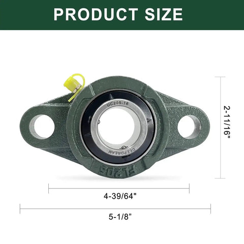 Heavy Duty Pillow Block Bearing Set Pack Of 4 With 1 Inch Bore Chrome Steel Self Aligning Flange Mounted Block Bearings For Industrial Machinery And Shaft Support displaying product dimensions.