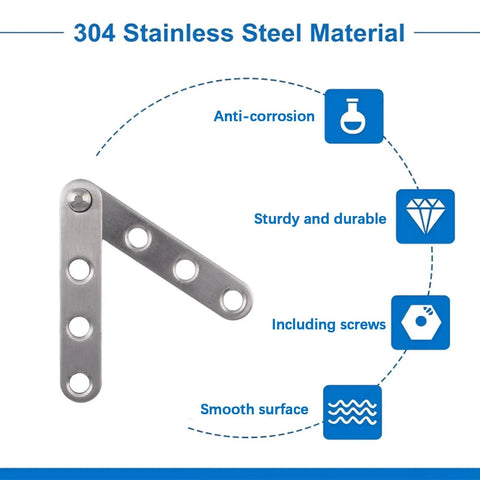 4 Pack 360 Degree Adjustable Pivot Hinges For Cabinets Doors Windows And Bookcases Rotatable Stainless Steel Hidden Knife Hinges Silver Finish For Quiet Smooth Operation Replacement Hardware Easy Install No Squeak shown with anti-corrosion and durability features