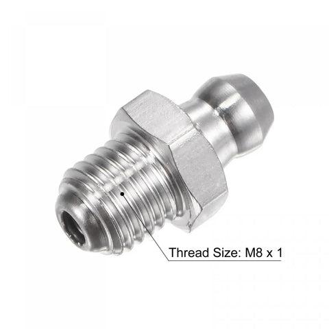 Heavy Duty 304 Stainless Steel Straight Grease Fitting M8 X 1mm Thread Hydraulic Style, 10 Pack