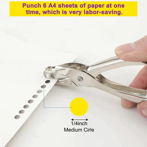 Handheld One Quarter Inch Single Hole Paper Punch With Built In Mess Free Waste Tray Eight Sheet Capacity Easy To Use For Crafts