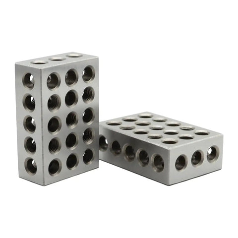 Ultra Precision Machinist Block Set With 23 Holes Matched Pair 1x2x3 Inches Hardened Steel Setup Blocks For Wood And Metalworking Pro Grade Quality With 0.0003 Inch Squareness And 0.0002 Inch Parallelism Height Tolerance Plus Or Minus 0.0002 Inches Nakkaa, shown standing and lying flat.