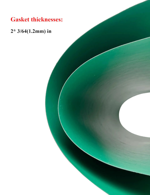 Two green circular gasket rings, 1.2mm thick gasket material for automotive small engine sealing
