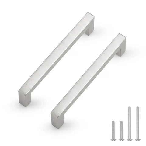 30 Pack Brushed Nickel Stainless Steel Kitchen Cabinet Pulls With Square Corner Bar Handles 5 Inch Hole Centers 5.5 Inch Total Length