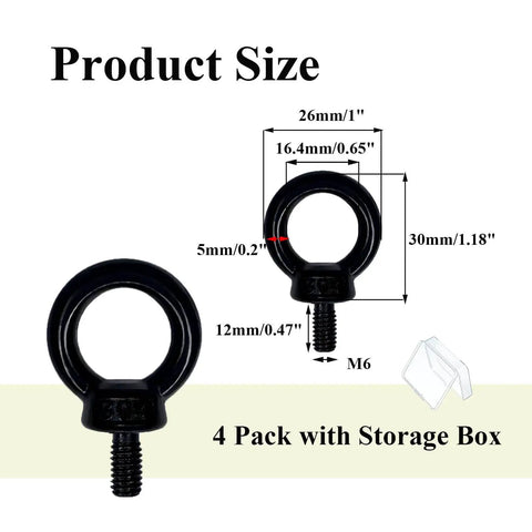 4 Pack M6 Eyebolts Stainless Steel 304 Lifting Ring Eyebolt With Threaded Shank For Wood And Machinery Heavy Duty Shoulder Lift Hardware 41mm Overall 0.6 Inch Ring Inner Diameter 16.5mm 5mm Ring Thickness product size diagram with dimensions