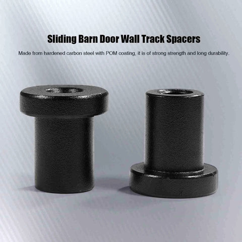 Heavy Duty Sliding Barn Door Track Spacers Carbon Steel Wall Mount Connectors Black Finish For Farm Garage Basement 4 Pcs 3.5x3x2 Cm Built To Last And Rock Solid Hardware, front view showing two spacers.