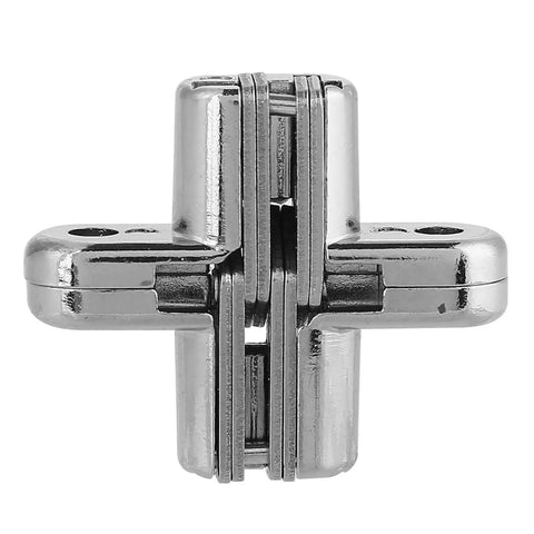 Hidden Door Hinges 180 Degree Zinc Alloy for Cabinet and Secret Doors, XS size, durable hardware with sleek flush look, front view.
