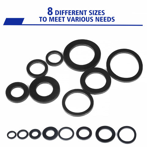 Ultimate DIY Friendly Rubber Flat Washer Gasket Set For Plumbing Repairs 343 Piece NBR 70A Buna N Assortment In 8 Sizes layout