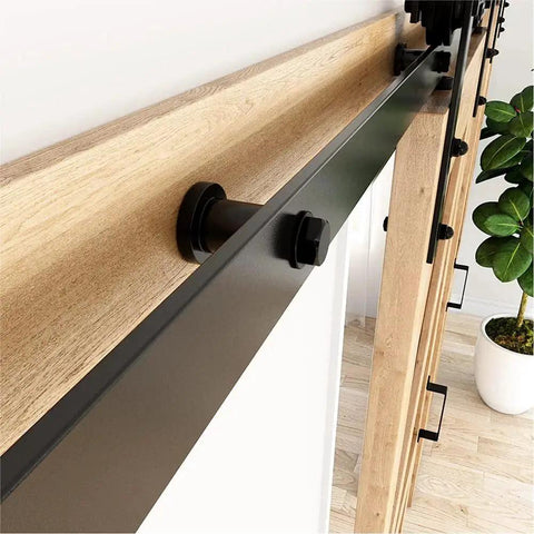 Sliding Barn Door Track Spacer 1-3/4 Inch Replacement Assemblies Connecting Kit Adjustable Carbon Steel Connectors installed on wood door