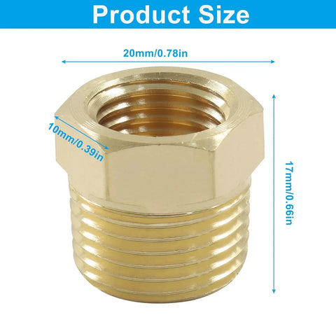 Brass NPT Reducer Fittings Three Eighths Inch Male To One Quarter Inch Female Hex Bushing Pipe Adapter For Hoses And Tubes
