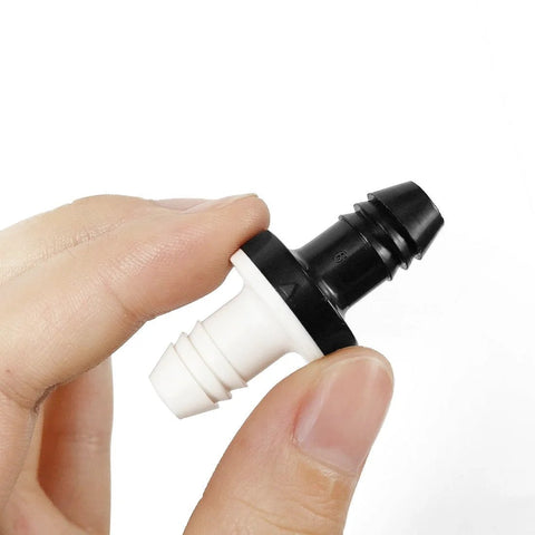 Inline barbed check valve, 3/8 in (10 mm), white barb inlet and black ABS body