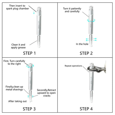 Step-by-step instructions using Back Tap Spark Plug Thread Repair Tool For M14x1.25 Threads Prevents Shavings