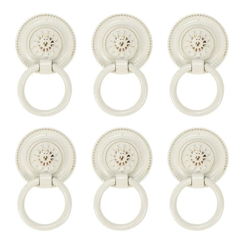 European Style Drop Ring Pull Handles for Cabinets and Drawers Lotus Pattern Knobs 2.2 Inch Diameter Zinc Alloy Pack of 6