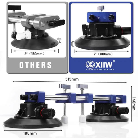 Seam Setter 2 Pack With 7-Inch Vacuum Suction Cups for Seam Joining Leveling showing product dimensions and design details.