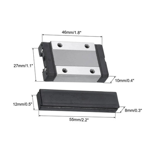 MGN12H Stainless Steel Sliding Carriage Block With Plastic Anti Fall Strip for 12mm Linear Motion Slide Rail, sized 46x27x10mm