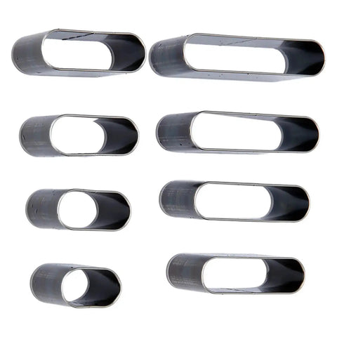 Pro Grade 8 Piece Leather Hole Punch Set With High Carbon Steel Punch Dies, oval-shaped steel die collection on white background