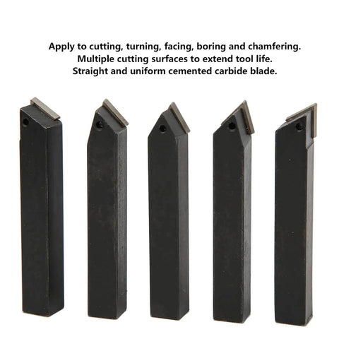 Versatile 5 Piece Indexable Turning Tool Set With Three Eighths Inch Cemented Carbide Inserts For Lathe Turning Facing Boring And Chamfering 60 75 And 90 Degree Tools For Precise Clean Cuts Flexman shown from front.