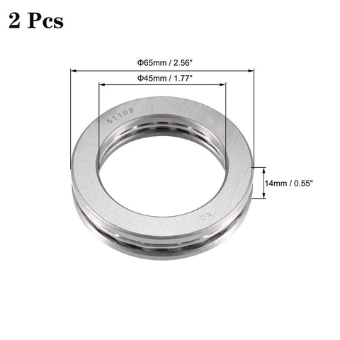 2 Pcs thrust ball bearings, 45x65x14 mm, bearing steel, single row