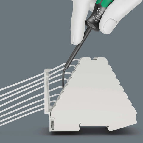 Actuation Tool For Terminal Blocks With Spring Cages, Curved Blade For Easy Access To Tight Spring Terminals In Distribution Boxes